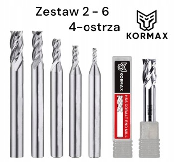 ZESTAW: Frez do metalu 2-6mm 4-ostrzowy kobalt HSSCO Kormax 4 ostrza 5szt