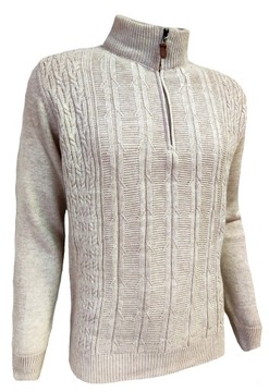 СВИТЕР МУЖСКОЙ, КОРОТКАЯ МОЛНИЯ, ВОРОТНИК-СТОЙКА, КРЕМОВЫЙ L