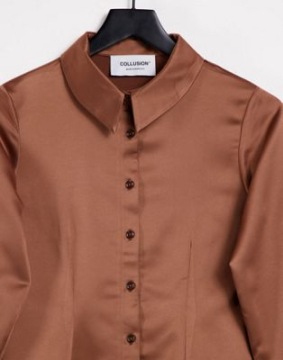 РУБАШКА ЖЕНСКАЯ АТЛАСНАЯ КОРИЧНЕВАЯ, ОДНОРОДНАЯ, 40 Л 1 VAF