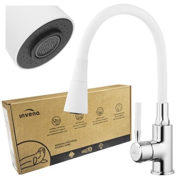 BATERIA ZLEWOZMYWAKOWA KUCHENNA ELASTYCZNA WYLEWKA BIAŁA POGO TREND INVENA