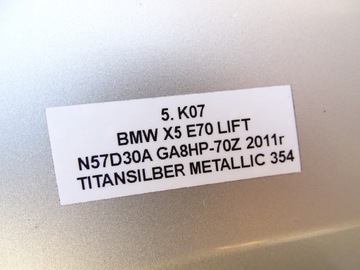 BLATNÍK KOMPLETNÍ OSTŘIK PRAVÝ PŘEDNÍ BMW E70 X5 FACELIFT LCI TITANSILBER 354