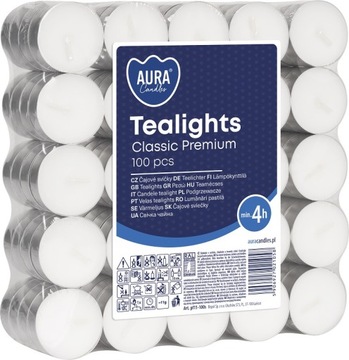 Świeczki Podgrzewacze Bispol Aura pf11-100s Tealight 4h palenia - 100 sztuk