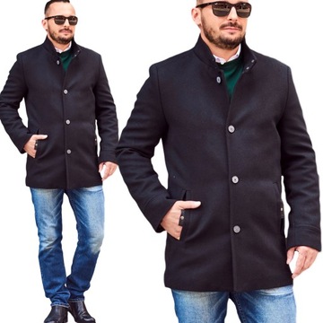 Męski płaszcz kurtka zimowa czarny wełna K116 3XL