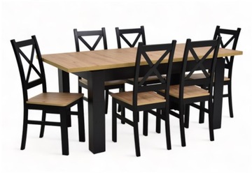 Stół rozkładany 80x140/180 + 6 krzeseł Dąb Artisan