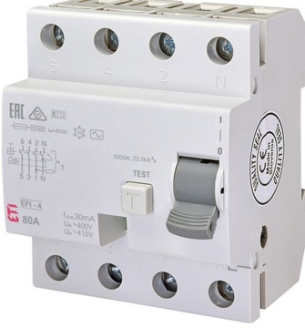Wyłącznik różnicowoprądowy 4P 80A 0,03A typ AC EFI-4 02062145