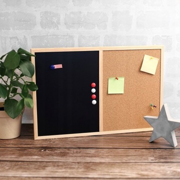 Магнитная пробковая доска 2в1 большая на стену 90 х 60 см магниты и значки