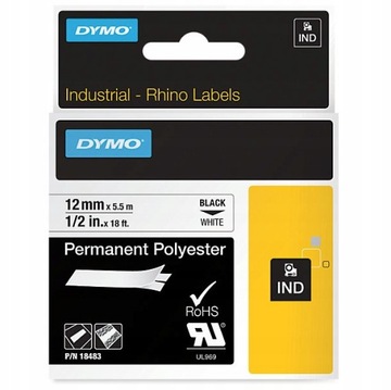 DYMO RHINO Taśma poliestrowa trwała 12mm biała