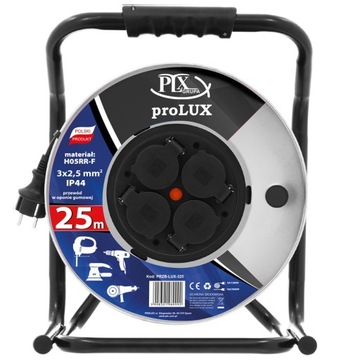 Przedłużacz bęben metal PROLUX 25m OW 3x2,5 IP44