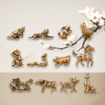 12x zestaw chińskiego zodiaku Vintage dekoracyjny wystrój mosiężna figurka zwierząt