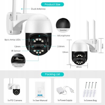 ВРАЩАЮЩАЯСЯ НАРУЖНАЯ IP-КАМЕРА WIFI 8X ZOOM 8MPx 4K