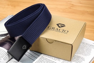 Мужской брючный ремень шириной 4 см темно-синий GRACIO с пряжкой и застежкой-кнопкой