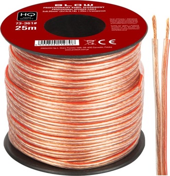 KABEL AUDIO PRZEWÓD GŁOŚNIKOWY DWUŻYŁOWY SZPULA DO TAŚM LED HQ 2x0,35mm 25m