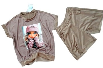 Komplet welurowy dres welur CAPPUCINO lalka OCZY