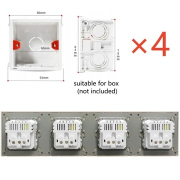 4 × СТЕКЛЯННЫЕ РОЗЕТКИ + 8 × ЧЕТЫРЕХРОЗЕТКИ USB 230 В