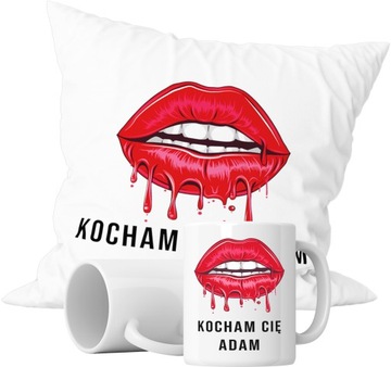 KUBEK +PODUSZKA KOCHAM CIĘ WALENTYNKI PREZENT+IMIĘ