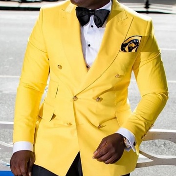 Yellow Double Breasted Prom Suits for Mens Slim Fi