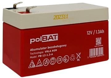 AKUMULATOR VRLA AGM 12V 1.3Ah POLSKA MARKA BEZOBSŁUGOWY (wymiar 1.2Ah) UPS