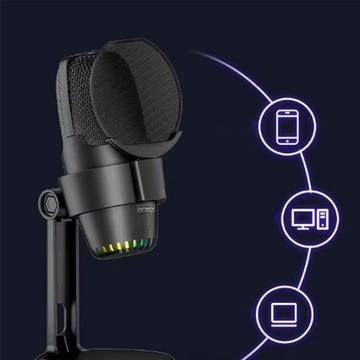 Mikrofon Pojemnościowy do Komputera Studyjny Statyw Gamingowy USB-C USB 3.0
