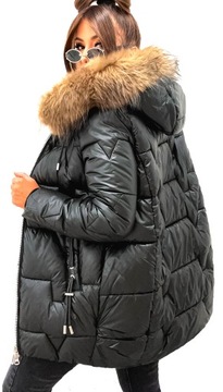 Zimowa_Pikowana_Modna Kurtka_Z FUTERKIEM - S