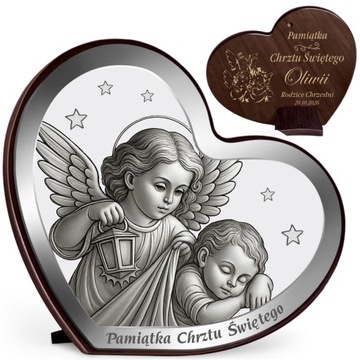 OBRAZEK Z ANIOŁKIEM PAMIĄTKA CHRZTU ŚWIĘTEGO PREZENT NA CHRZEST Z GRAWEREM