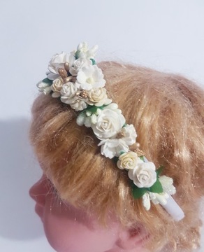 OPASKA KWIATY ECRU+ZŁOTO KOMUNIA RÓŻYCZKI