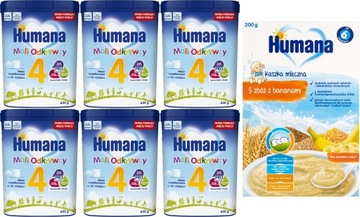 HUMANA 4 MLEKO NASTĘPNE PO 24 MIESIĄCU 650G x6 + KASZKA MLECZNA 5 ZBÓŻ x1