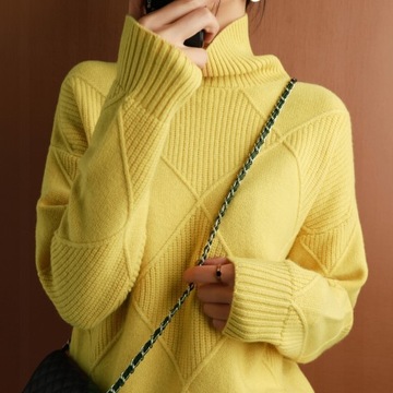 100%czystej wełny luźno dopasowany sweter z golfem 2XL