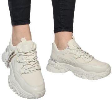 Buty Sportowe Sneakersy Wysoka Podeszwa Beżowe r37