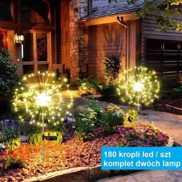 Lampa ogrodowa 180led, komplet 2 sztuki na baterię słoneczną