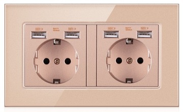 GNIAZDKO PODWÓJNE 4× USB 2.1A GNIAZDO SZKLANE 230V