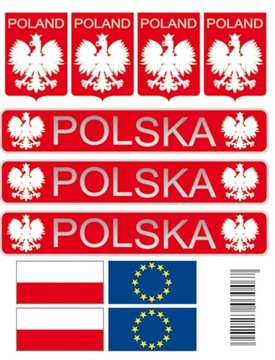 Naklejki POLSKA POLAND ORZEŁ UE składanka