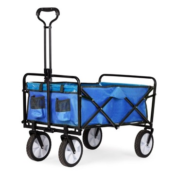 Składany duży wózek ogrodowy plażowy transportowy niebieski wzmocnione dno