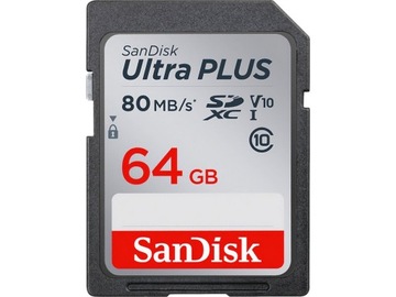 Карта памяти SanDisk Ultra PLUS U1 C10 SDXC 64 ГБ