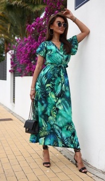 ЛЕТНЕЕ ДЛИННОЕ ПЛЯЖНОЕ ПЛАТЬЕ МАКСИ AIR AIR С ТРОПИЧЕСКИМ УЗОРОМ В ЦВЕТА ЛИСТЬЯ