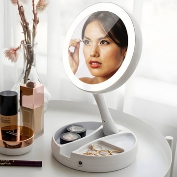 ЗЕРКАЛО КОСМЕТИЧЕСКОЕ СВЕТОДИОДНОЕ ДЛЯ МАКИЯЖА, ДВУХСТОРОННЕЕ, УВЕЛИЧИВАЮЩЕЕ, С ПОДСВЕТКОЙ