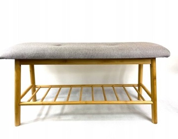 СКАМЬЯ БАМБУКОВАЯ С ПОЛКОЙ, МЯГКАЯ ОБИВКА 61X45X30