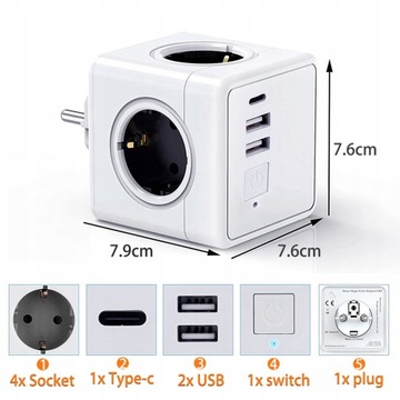 PowerCube Original USB Power Strip 4 серых 2 USB