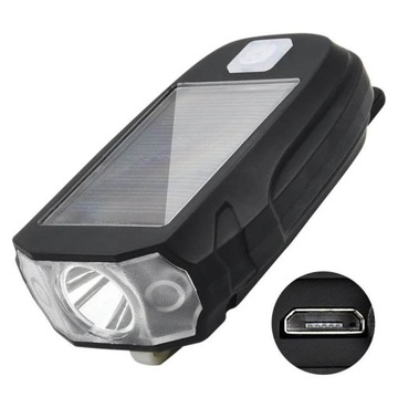 SOLARNA LAMPKA ROWEROWA PRZEDNIA LED USB