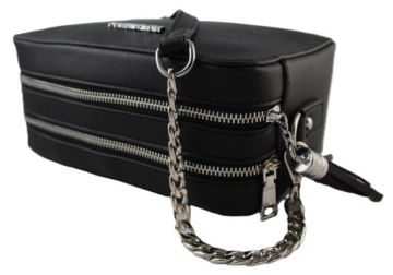 Эко сумка-мессенджер VICTORIA&CO черная, сафьяновая кожа, цепочка, кисточка