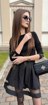 SPÓDNICZKA czarna ROZKLOSZOWANA z TIULEM XS