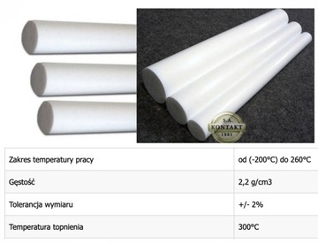 Tworzywo PTFE Teflon pręt o wym. 10mm x 500mm wałek