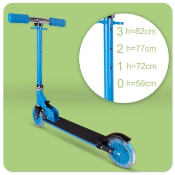СКУТЕР 2 КОЛЕСА СВЕТОДИОДНОЕ ОСВЕЩЕНИЕ СИНИЙ РЕГУЛИРОВКА ВЫСОТЫ ТОРМОЗ СКЛАДНОЙ