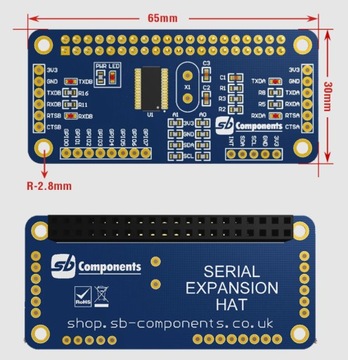 Шилд последовательного расширения HAT I2C UART Raspberry Pi