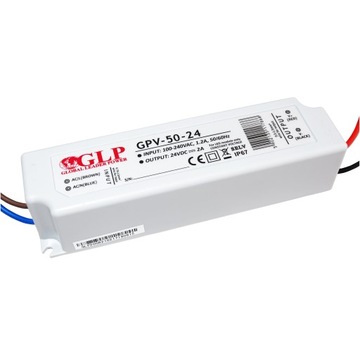 Zasilacz do taśm LED 24V DC 2A 48W hermetyczny IP67 impulsowy GLP GPV-50-24