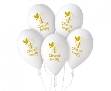 Balony lateksowe na Chrzest Święty - białe, 5 szt.