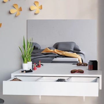 BIAŁA TOALETKA ŚCIENNA ALESSIA Z TABORETEM VICCO