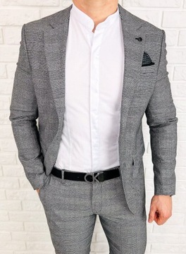 Szara elegancka w krate marynarka meska slim - 52