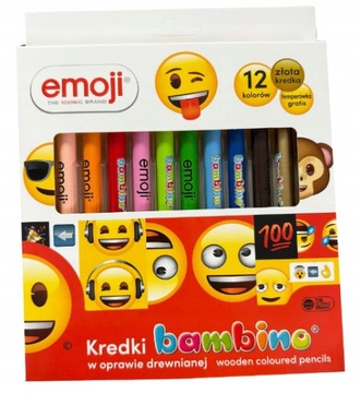 KREDKI BAMBINO W DREWNIANEJ OPRAWIE 12 SZT. + TEMPERÓWKA EMOJI