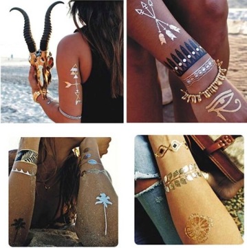 Моющаяся металлическая золотая татуировка хной BOHO