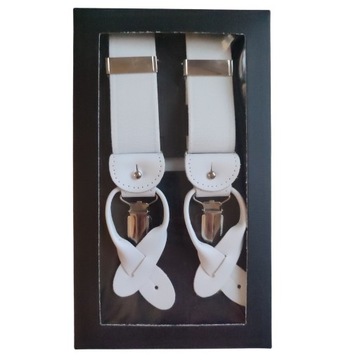 SZELKI DO SPODNI MĘSKIE NA GUZIKI LUB ŻABKI BIAŁE DŁUGIE 120CM W PUDEŁKU